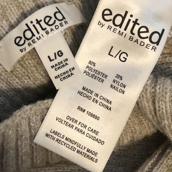 New EDITED BY REMI BADER Asymmetric-Hem Mock Neck Ribbed Sweater Oatmeal L - Picture 6 of 6